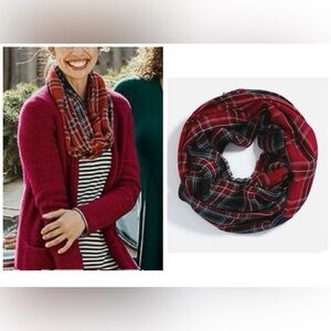 NEW J. Jill Gorgeous Mixed-Plaid Yarn-Dyed Infinity Scarf Eyelash Fringe